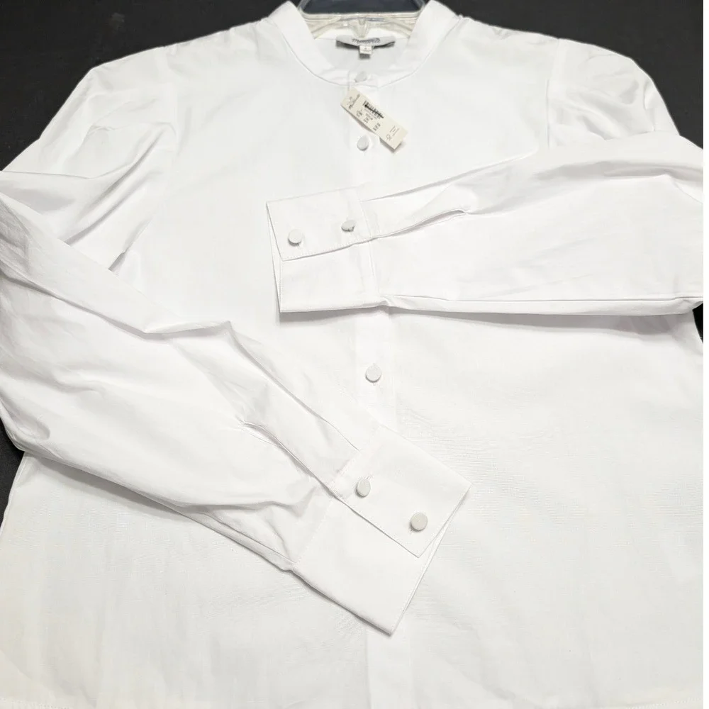 Madewell Puff Sleeve Button Down Band Collar Shirt White Cotton Poplin Blouse S - Picture 6 of 13